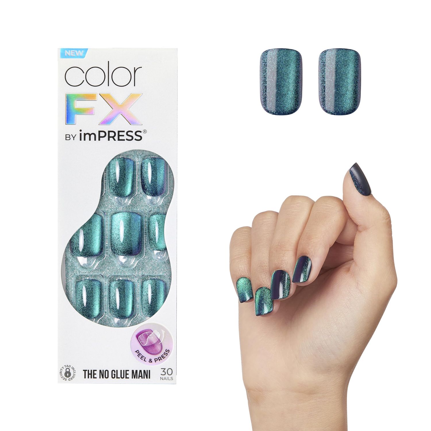 KISS imPRESS No Glue Mani Press On Nails, Color FX, Better Things, Dark Green, Short Size, Squoval Shape, Includes 30 Nails, Prep Pad, Instructions Sheet, 1 Manicure Stick, 1 Mini File