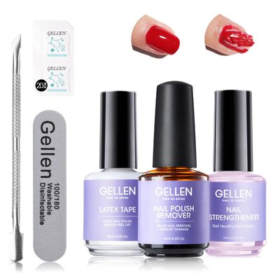 Gellen Gel Polish Remover Kit - Gel Nail Polish Remover with Liquid Latex Tape and Nail Strengthener &amp; Manicure Tools, 3-5 minutes Quick &amp; Easy Polishes Removal, No Damage, No Need Wrap or Soak
