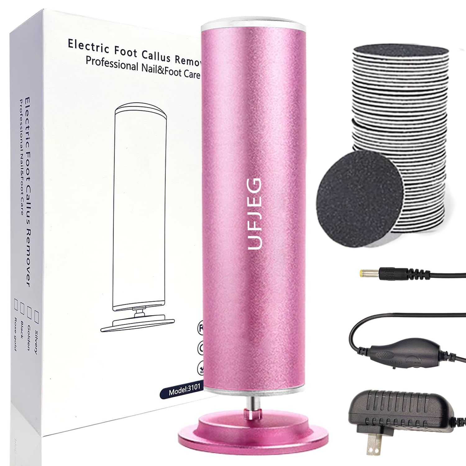 UFJEG Electric Callus Remover for Feet - Electric Foot File Adjustable Speed with 60 Pcs Replacement Sandpaper, Professional Pedicure Tool, Dead Skin Removal for feet, calluses Remover(Rose Pink)