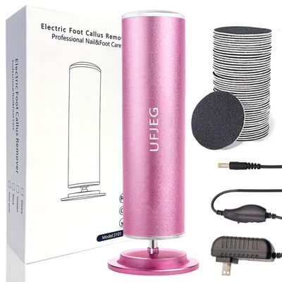 UFJEG Electric Callus Remover for Feet - Electric Foot File Adjustable Speed with 60 Pcs Replacement Sandpaper, Professional Pedicure Tool, Dead Skin Removal for feet, calluses Remover(Rose Pink)
