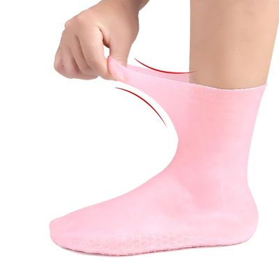 MoyRetty 3 Pairs Silicone Moisturizing Socks,Silicone Socks for Dry Cracked feet Women,Long Size,Spa Gel Socks Foot Care After Pedicure,High Elastic &amp; Anti Slip(Pink &amp; Beige &amp; White)