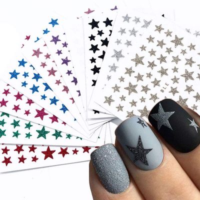 Star Nail Art Sticker Decals 10 Sheets 3D Self-Adhesive Nail Decor with Shiny Glitter Stars for DIY Manicure Decoration