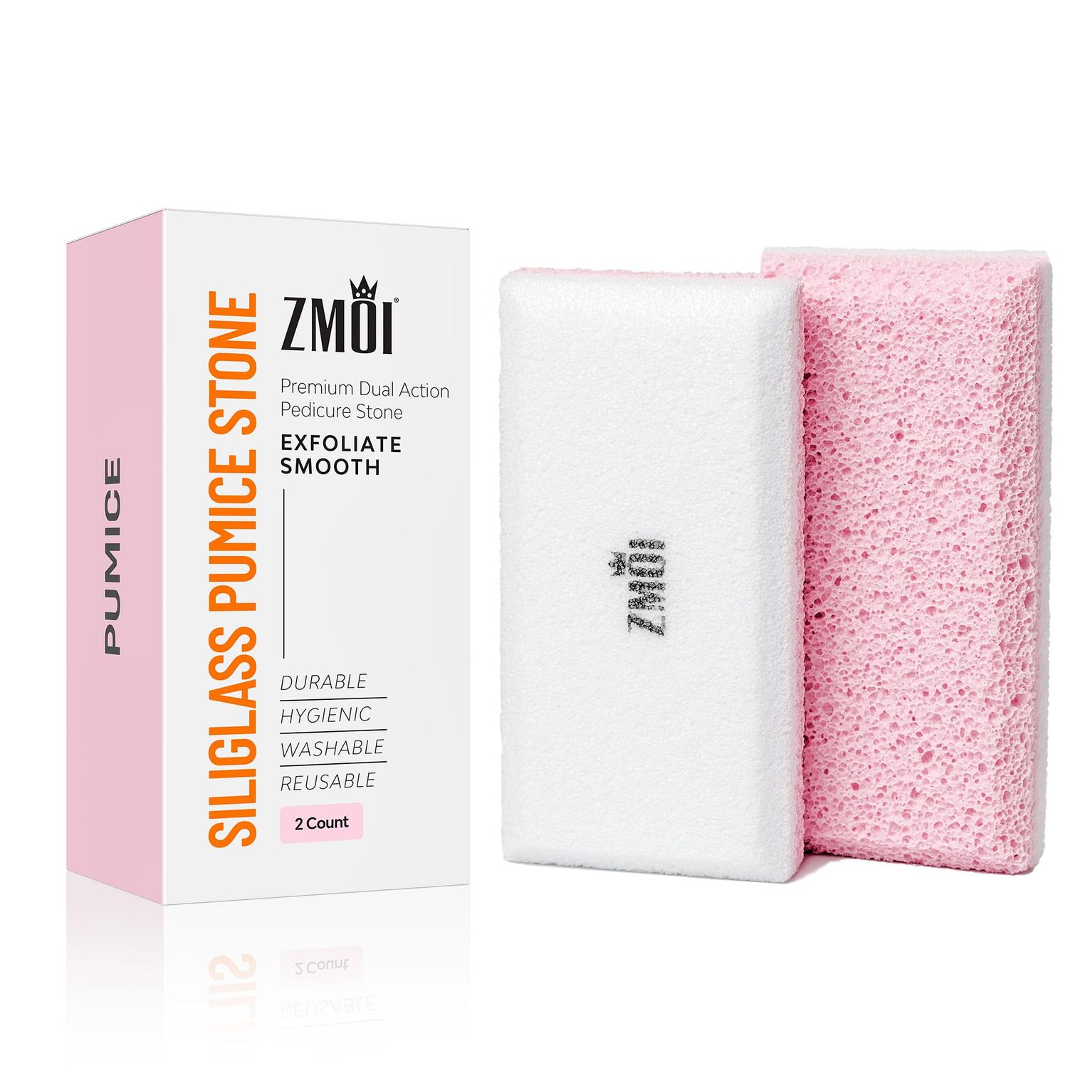 ZMOI Glass Pumice Stone Callus Remover for Feet, Elbows, Hands, and Knees, Spain Made - 2 in 1 Pedicure Exfoliator and Scrubber for Rough, Hard Skin (Pink Color)