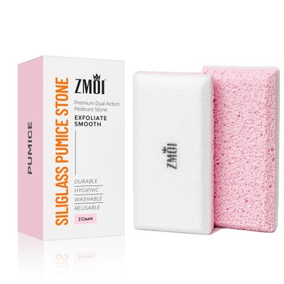 ZMOI Glass Pumice Stone Callus Remover for Feet, Elbows, Hands, and Knees, Spain Made - 2 in 1 Pedicure Exfoliator and Scrubber for Rough, Hard Skin (Pink Color)