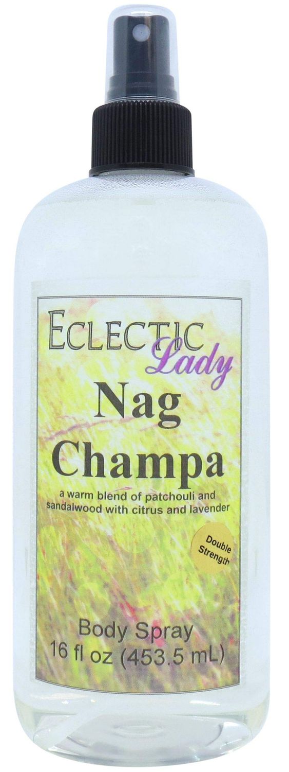 Eclectic Lady Nag Champa Body Spray, Double Strength, 16 ounces, Body Mist for Women with Clean, Light &amp; Gentle Fragrance, Cologne with Soft, Subtle Aroma For Daily Use