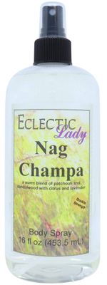Eclectic Lady Nag Champa Body Spray, Double Strength, 16 ounces, Body Mist for Women with Clean, Light &amp; Gentle Fragrance, Cologne with Soft, Subtle Aroma For Daily Use