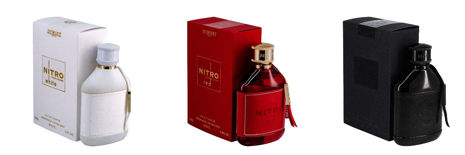 Dumont Nitro Eau de Parfum Set, Intense, Red, White, 3.45 fl oz Each, 3-Piece