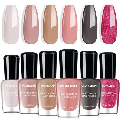 Morovan Nail Polish Set: Nude Pink Air Dry Regular Nail Polish Pack 0.25oz Glitter Toenail Polish Kit Gift for Women