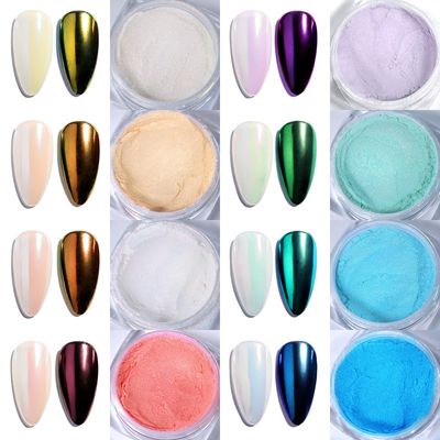 Laza Mermaid Pearl Chrome Nail Powder, 8 Colors Metallic Mirror Effect Pigment, Iridescent Aurora Nail Glitter Dust Kit for Gel Nail Art Decoration, Resin Craft, Gifts - Sweet Candy