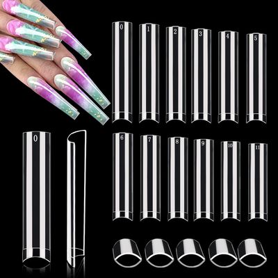 XXXL No C Curve Square Nail Tips, 600PCS Clear Nail Tips for Acrylic Nails Professional, Straight Tapered Square Tips 3XL Extra Long Acrylic Nails Tips Half Cover French Nails for Women 12 Sizes