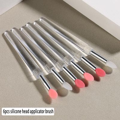 6Pcs Chrome Nail Powder Applicator Brushes, Silicone Head Nail Art Brushes With Cover, Reusable Nail Glitter Powder Pigment Pen Brush, Nail Art Applicator Tools, Lip Eyeshadow Makeup Stick