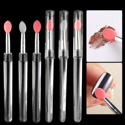 6Pcs Chrome Nail Powder Applicator Brushes, Silicone Head Nail Art Brushes With Cover, Reusable Nail Glitter Powder Pigment Pen Brush, Nail Art Applicator Tools, Lip Eyeshadow Makeup Stick