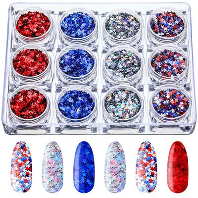 12 Boxes 4th of July Nail Art Star Glitter Nail Decals Patriotic Red Blue White Sequins Art Confetti Star Shaped Manicure Decorations for Eye Face Body Decorations DIY Crafts