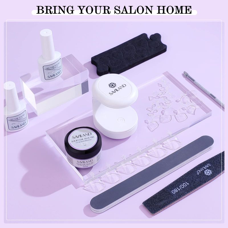 SAVILAND Toenail Tips and Solid Glue Gel: 500 PCS Clear Press on Toe Tips with Nail Glue Gel Base &amp; Top Coat U V Light Pedicure Kit for Salon Home DIY Gift For Women