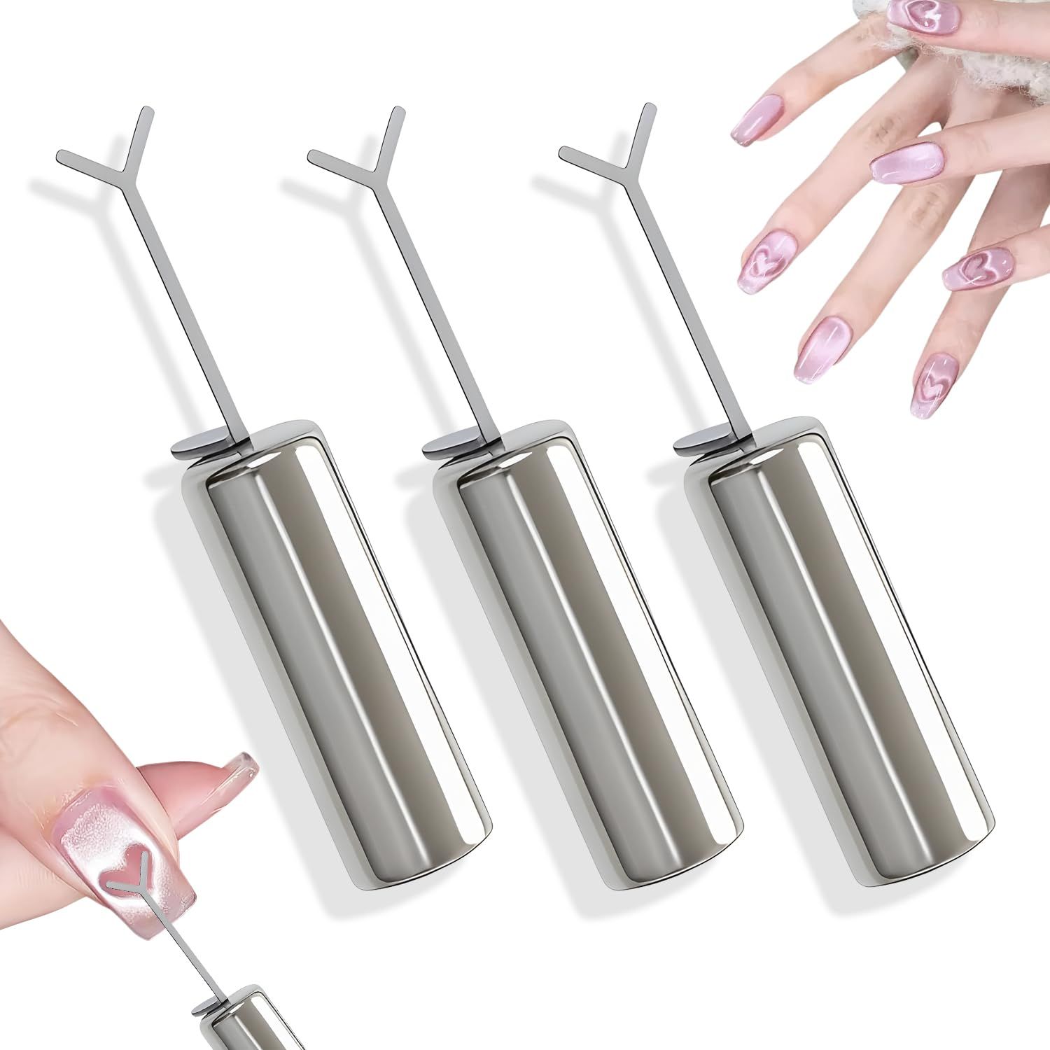 Heart Magnet for Cat Eye Gel Polish, Cat Eye Magnet for Nails with Y-Shaped Guide, DIY Manicure Kit for Home DIY, Salon, Studio,3PCS