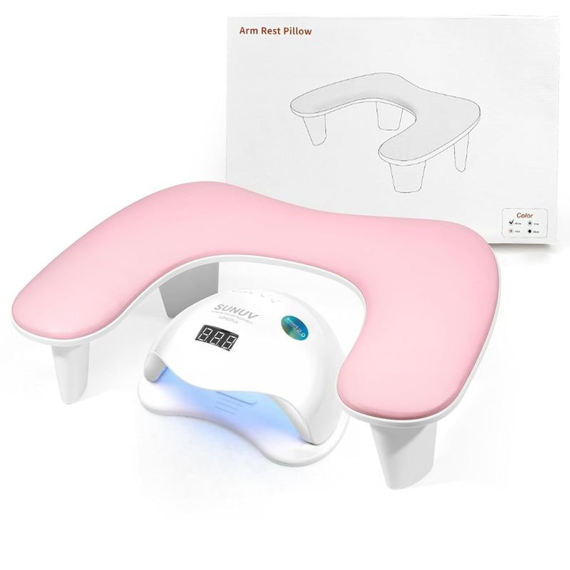 Arm Rest for Nails Tech - U-shaped Manicure Nail Hand Rest Pillow Cushion, Big Microfiber Leather Nail Arm Rest Stand for Acrylic Nail Art Tech (Pink)