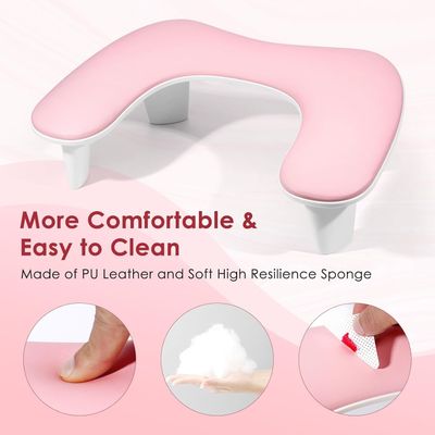 Arm Rest for Nails Tech - U-shaped Manicure Nail Hand Rest Pillow Cushion, Big Microfiber Leather Nail Arm Rest Stand for Acrylic Nail Art Tech (Pink)