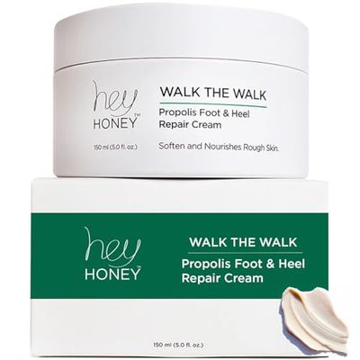 Hey Honey Walk the Walk Propolis Foot &amp; Heel Cream for Dry, Cracked Feet | 72-Hour Hydration, Callus Remover &amp; Odor-Fighting Moisturizer with Honey &amp; Urea | 5 oz