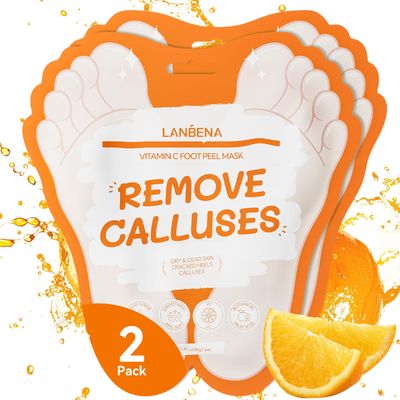 LANBENA Vitamin C Foot Peeling Mask, Foot Mask for Dry Cracked Feet, Exfoliator Peel Off Calluses Dead Skin Callus Remover, Repair Rough Heels &amp; Get a Baby Soft Feet for Men and Women(2 Pairs)