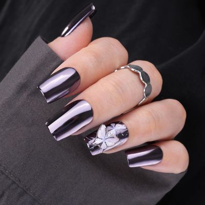 PrettyDiva Chrome Nail Powder - Silvery Black Mirror Effect Chrome Nail Powder, Premium Metallic Mirror Chrome Powder Pigment for Nail Art Decoration