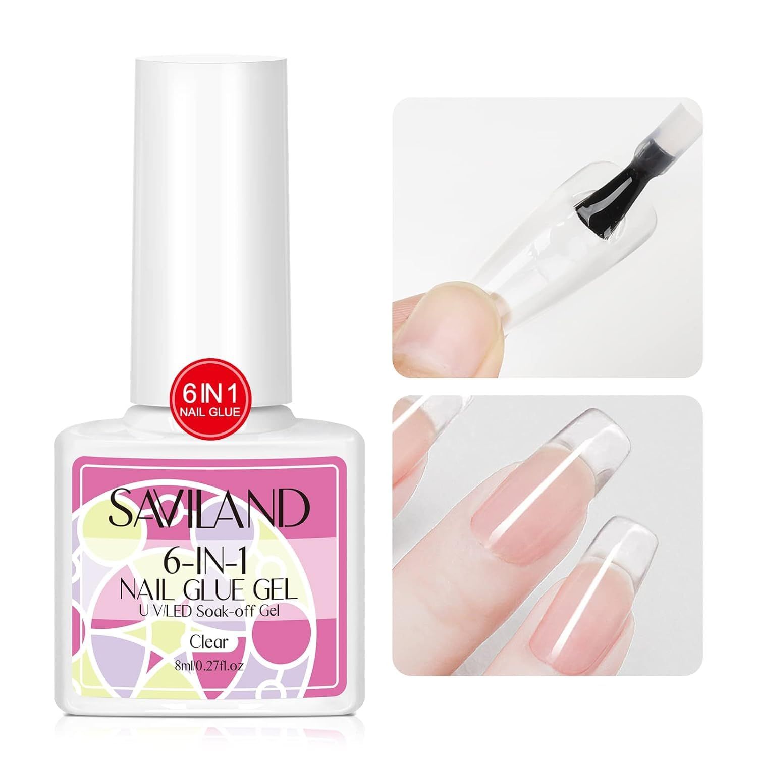 Saviland Gel Nail Glue Press on Nails: 6 in 1 Nail Glue for Acrylic Nails Long Lasting Curing Needed U V LED Hard Solid Gel Extension for False Nail-Tip Women Set