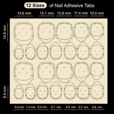DOCVOEOMH 1440PCS Press on Nail Adhesive Tabs - 60 Sheets with 12 Sizes, Nail Sticky Glue Tabs for Press on Nails, Stickers for Artificial Fake Nails for Home/Salon Use
