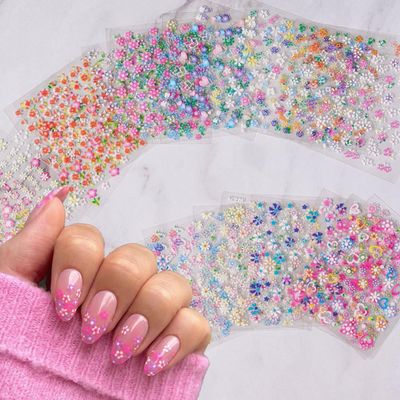 5000Pcs Flower Nail Stickers 3D Self Adhesive Pink Daisy Self Adhesive Nail Decals Acrylic Nails DIY Design Nail Stickers Spring Summer Nail Supplies for Women and Girls