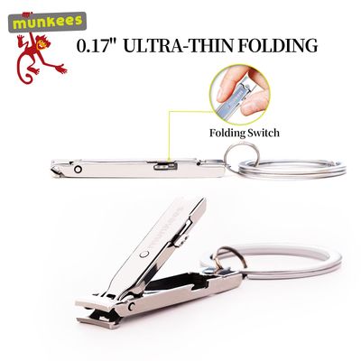 munkees Ultra-Thin Nail Clippers Keychain, Mini Foldable Nail Cutter with Key Ring, Small Portable Stainless Steel Pocket Manicure Set for Travel, Camping, &amp; Outdoor (Stainless Steel, 2)