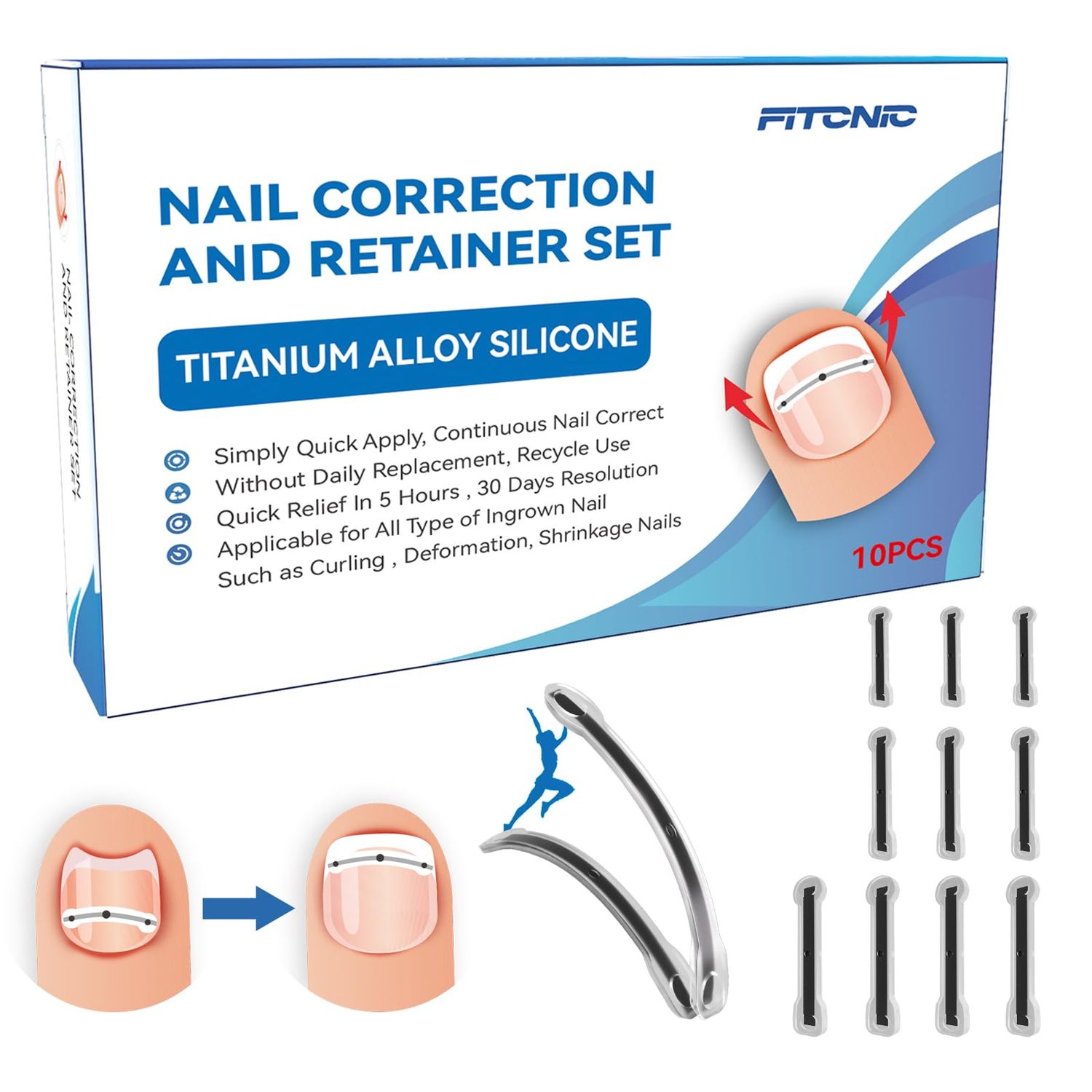Titanium Alloy Ingrown Toenail Treatment, Ingrown Toenail Removal Kit Specially Designed for Curved Nail Repair and Ingrown Toenail Corrector Kit