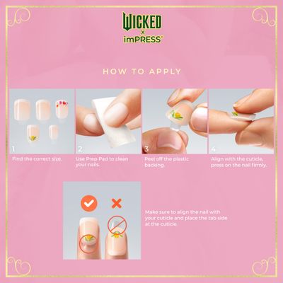 WICKED X imPRESS Design Press On Nails , The EASIEST NO GLUE Mani, Super Hold Adhesive, Land of OZ, Green, Short Oval, Includes 30 Fake Nails, 1 Prep Pad, 1 Manicure Stick, 1 Mini File