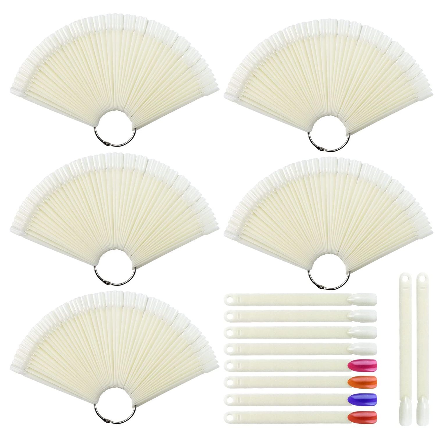 CZWESTC 300 Pcs Nail Swatch Sticks with Ring, Nail Sample Swatches for Gel Polish Color Display, Nail Salon, Home DIY Accessories (50 pcs/string)