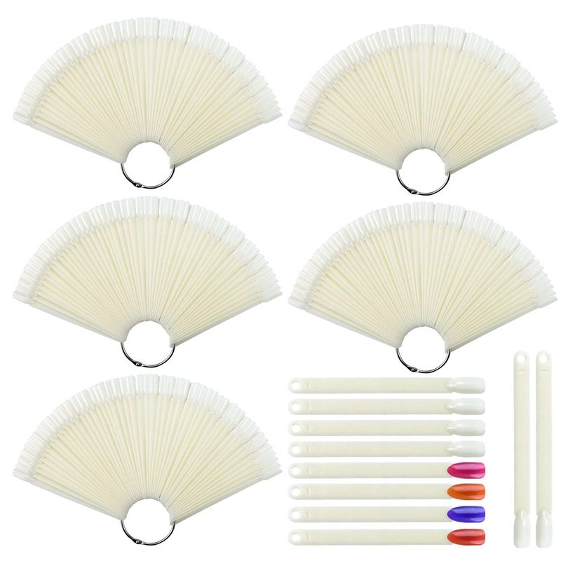 CZWESTC 300 Pcs Nail Swatch Sticks with Ring, Nail Sample Swatches for Gel Polish Color Display, Nail Salon, Home DIY Accessories (50 pcs/string)