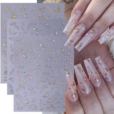 Butterfly Nail Stickers Gold Silver Moon Star Nail Decals 8PCS 3D Self-Adhesive Butterfly Stickers for Nails Art Design Shiny Star Moon Butterfly Spring Nail Stickers for Women Nail Art Decorations