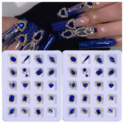 Sapphire Blue Luxury Nail Art Rhinestones Kit - 40PCS Alloy Nail Charms &amp; Decorations for Acrylic Nails, DIY Manicure Making Craft