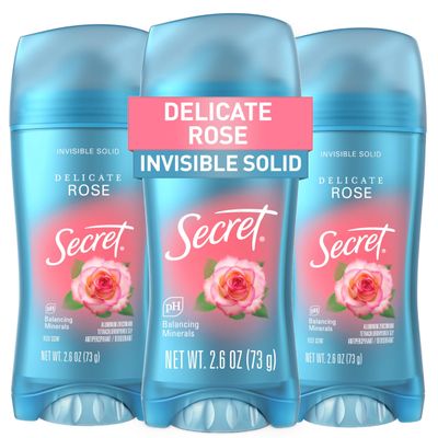 Secret Fresh Antiperspirant Deodorant for Women, 72hr Breathable Sweat &amp; Odor Protection, Instant Freshness &amp; Gentle, PH Balancing Minerals, Invisible Solid, Delicate Rose Scent, 2.6 oz (Pack of 3)
