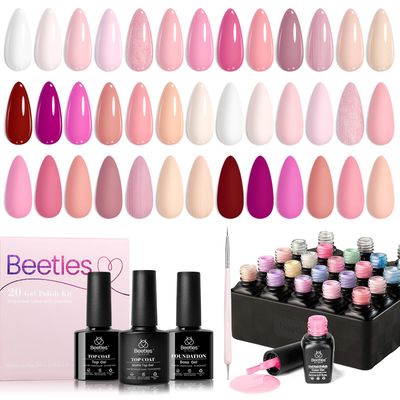 Beetles Gel Nail Polish 23Pcs Nude Pink Gel Polish Set Dare to Bare Collection Soak off Uv Led Lamp Needed Manicure with 3Pcs Base Coat Matte Glossy Gifts for Mom