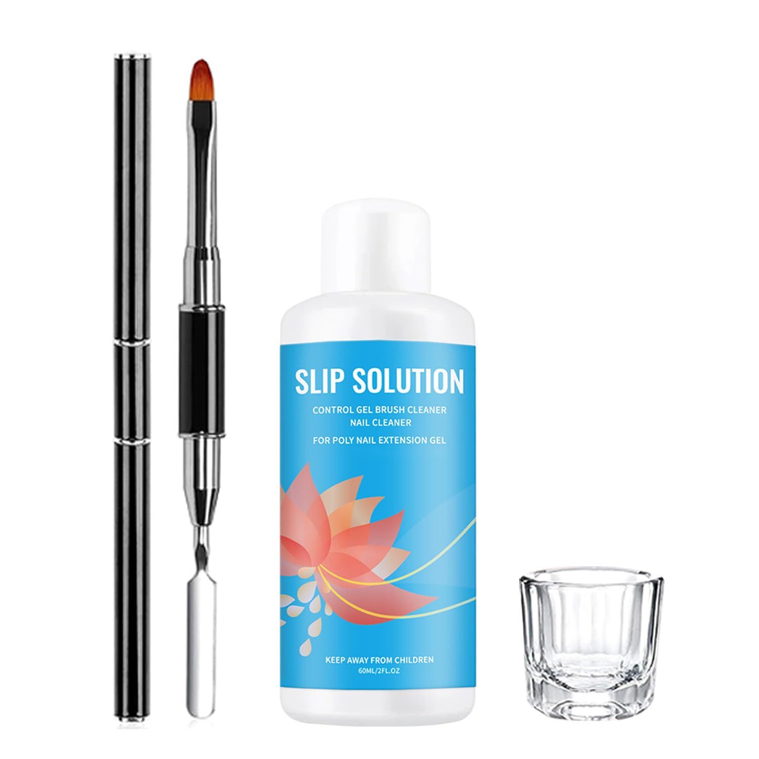 Slip Solution, Poly Nail Gel Brush 2in1 Dual-Ended Nail Brush, Multifunctional &amp; Anti-stick Poly Extension Gel Liquid Slip Solution Set