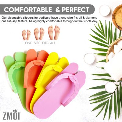 Disposable Pedicure Slippers 24 Pairs Anti-Slip - EVA Foam One Size Fits All Flip Flops - Comfortable and Safe - Fun Colors Ideal Spa, Nail Salon
