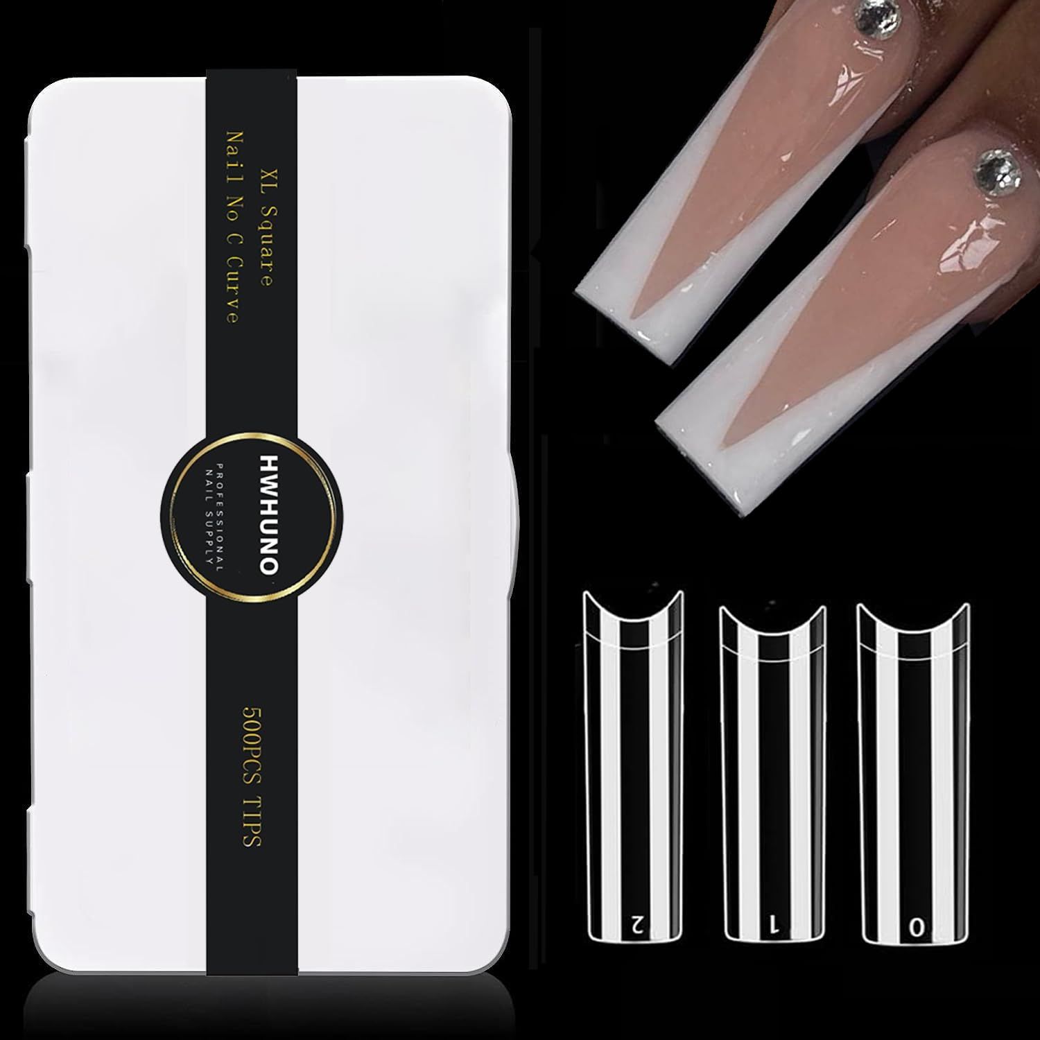 HWHUNO Long Straight Half Cover Tapered XL Square Nail Tips No C Curve,Clear ABS False Nails Medium for Manicure Salon Professional and Home DIY