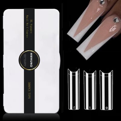 HWHUNO Long Straight Half Cover Tapered XL Square Nail Tips No C Curve,Clear ABS False Nails Medium for Manicure Salon Professional and Home DIY