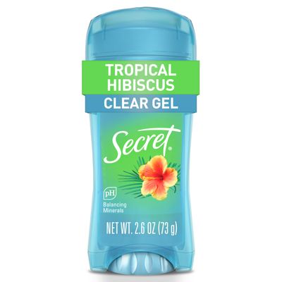 Secret Fresh Antiperspirant Deodorant for Women, 72hr Breathable Sweat &amp; Odor Protection, Instant Freshness &amp; Gentle, PH Balancing Minerals, Clear Gel, Tropical Hibiscus Scent, 2.6 oz