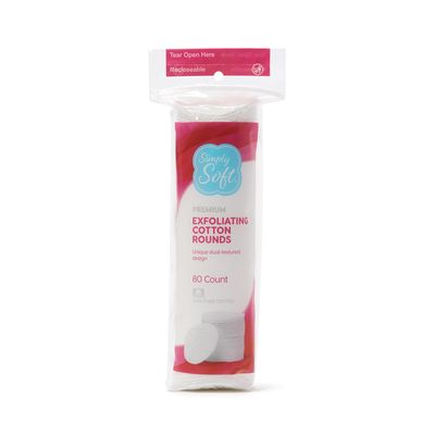 Simply Soft Hypoallergenic Exfoliating Dual Textured Cotton Rounds Pads, 80 Count (Pack of 6)
