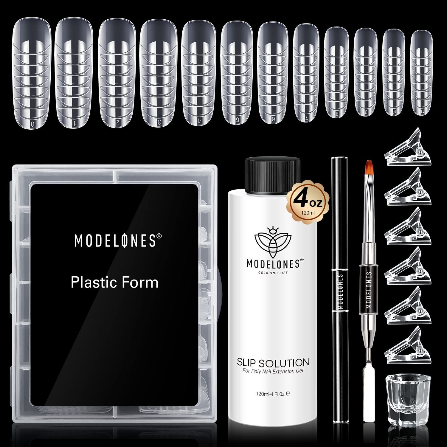 Modelones Slip Solution for Poly Gel, Anti-Stick Gel Nail Extension Complete Kit with Nail Forms Tips Clips Art Tool DIY at Home