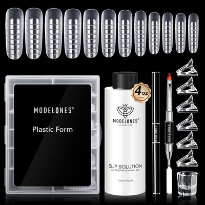 Modelones Slip Solution for Poly Gel, Anti-Stick Gel Nail Extension Complete Kit with Nail Forms Tips Clips Art Tool DIY at Home