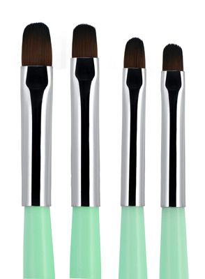 Beaute Galleria - 4pcs Acrylic UV Gel PolyGel Nail Art Brush Set (Size 6, 8, 10, 14), Nail Tips Builder Painting Pen Clean-Up Brush, Wooden Handle with Nylon Hair