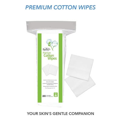 ForPro Professional Collection Premium Cotton Wipes, 100 Cotton, Extra-Soft, for Cosmetic, Nail, and Personal Care, 4 x 4, 200-Count