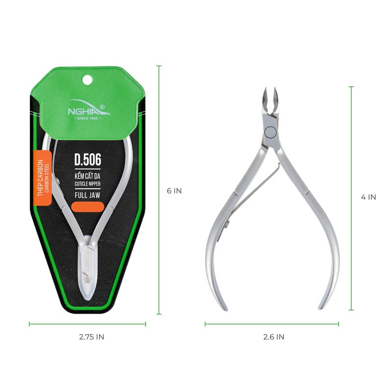 Premium Hard Steel Cuticle Nipper - D-506, Precision Nail Tech Nipper with Grey Plated Full Jaw and Single Spring