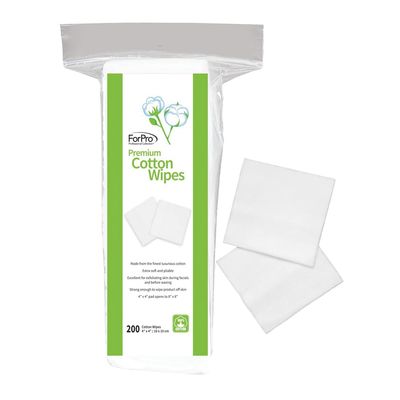 ForPro Professional Collection Premium Cotton Wipes, 100 Cotton, Extra-Soft, for Cosmetic, Nail, and Personal Care, 4 x 4, 200-Count