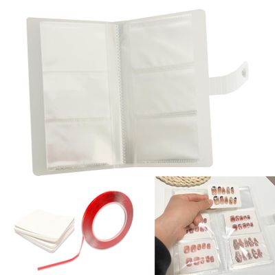 Press On Nail Storage Book Empty Press On Nails Packing Book Set Nail Organizer Display Accommodate 42 Pairs Press On Nails with 10m Double-Sided Adhesive Tape and 50pcs Nail Display Cards