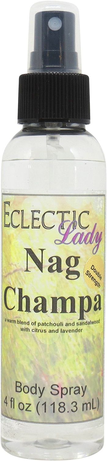 Eclectic Lady Nag Champa Body Spray, Double Strength, 4 ounces, Body Mist for Women with Clean, Light &amp; Gentle Fragrance, Cologne with Soft, Subtle Aroma For Daily Use